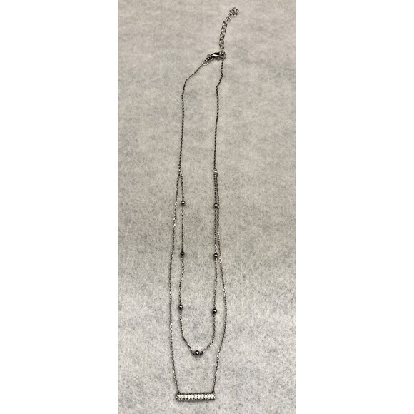 TR Layered 2-Tier Cubic Zirconia Sterling Silver 925 14-16'' Chain Necklace 2.7g - Picture 9 of 11